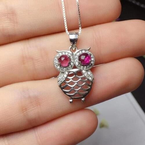 Natural red Pyrope gem Pendant natural gemstone pendant Necklace S925 silver lovely grace Owl girl party gift fine jewelery