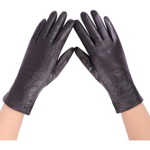 2020 Autumn and Winter New Fashion Ladies Leather Gloves Double-Layer Warm Outdoor Riding and Driving Cold Gloves
