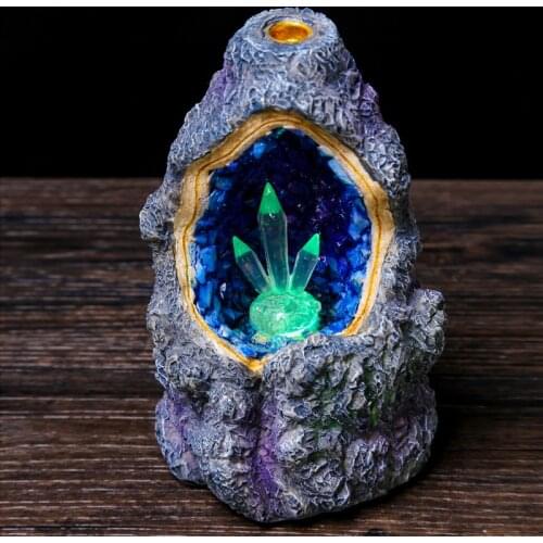 Resin Incense Burner Smoke Waterfall Backflow Censer Holder Decor Aromatherapy Furnace Aromatic Home Office Craft With LED Ligh