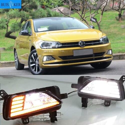 Sequential Yellow Turn Signal Function 12V Car DRL LED Daytime Running Light Fog Lamp For Volkswagen Polo 2018 2019