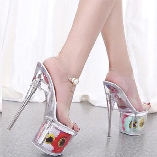 Sense high heel crystal 17cm transparent sandals pole dancing high heels model sandals sunflower sexy sandals dropship