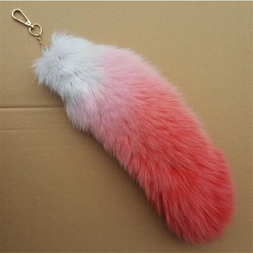 Fluffy Real Fox Fur Tail Keychain Tassel Bag Cosplay Toy Handbag Accessory Hook Pendant Extra Huge Soft Key Ring