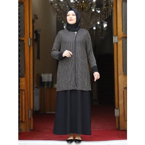 Plus Size Hijab Evening Dress Lace Covered Chiffon Cape Lined Muslim Clothing Made in Turkey High Quality