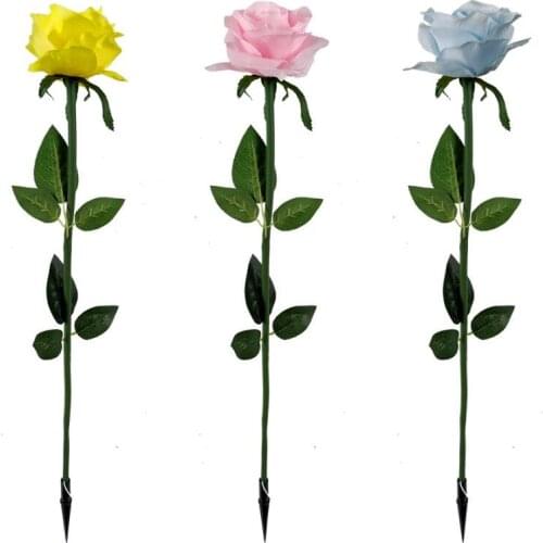 Rose Lantern With Leaves Silk Cloth Led Light Floor Lamp Fit Outdoor Landscape Square Garden Decor LX3529