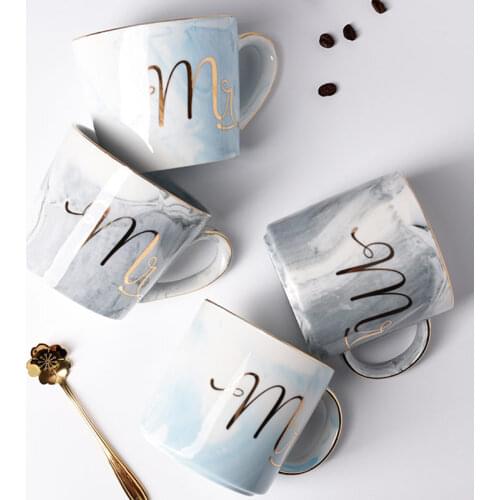 Nordic Decoration Home Tableware Ceramic Coffee Mug Creative Mug Golden Edge With Murble Stripe Tea Mug Cup canecas