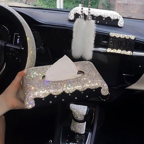 Bling Rhinestones Car Seat Interior Decoration Crystal Car Tissue Box Air Vent Perfume Clip Phone Holder Car Pendant Accessories