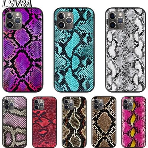 Snakeskin Texture For Apple iPhone 12 11 XS Pro Max Mini XR X 8 7 6 6S Plus 5 SE 2020 Black Silicone Cover Phone Cross
