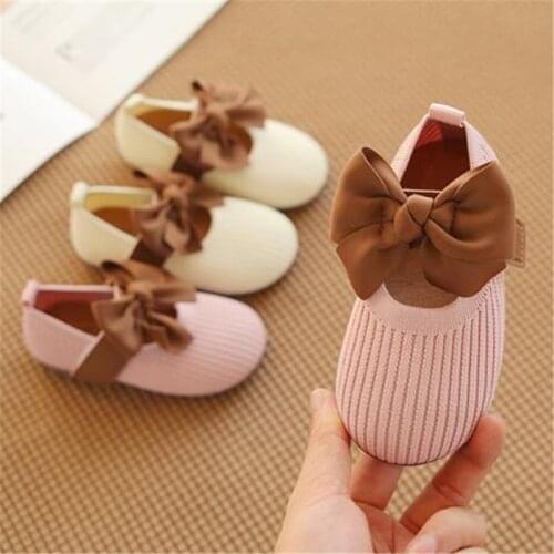Hot Girl Color matching Bow Single shoes Knitted breathable comfortable soft-soled shoes Baby toddler shoes size 21-30