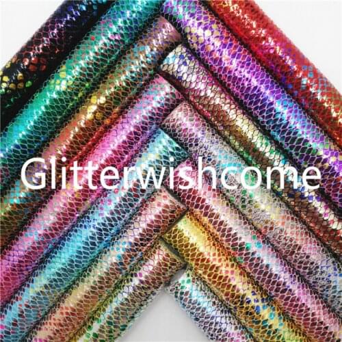 Glitterwishcome 21X29CM A4 Size Vinyl For Bows Metallic Rainbow Snake Faux Leather Sheets for Bows, GM792A