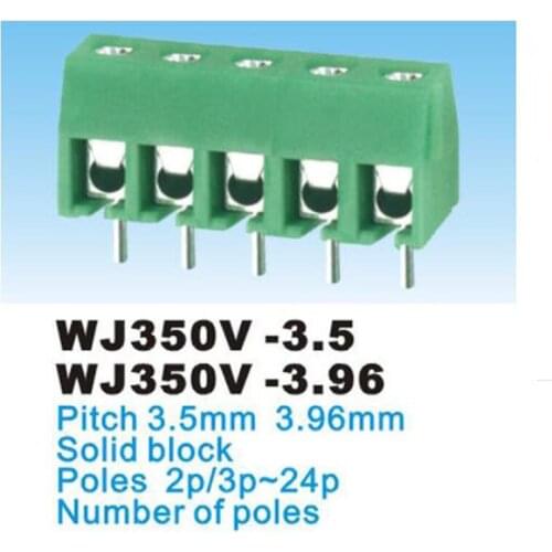 50pcs Pitch 3.5/3.96mm Screw PCB Terminal Block Connector bornier WJ350V 2P 3P Straight Pin morsettiera blocks connector 300V 7A