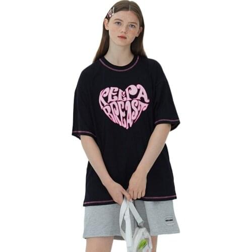 Street Style Fashion Love Heart-Shaped Print Short Sleeve 2021 Summer T-Shirt Women Loose Casual O-Neck Couples Tops Tee H1149