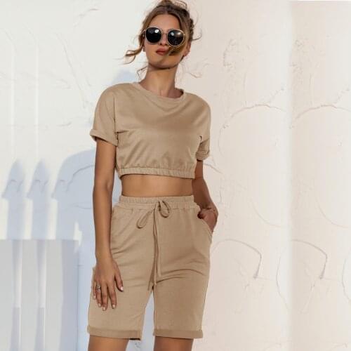 Women summer suits 2021 O-neck short sleeve t shirts tops and high waist shorts Casual Womens high quality cotton Suit