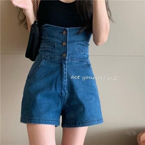Spring/Summer Sweet Fairy Jeans Slim High Waist Rompers French Vintage Elegant Woman Loose Cute Offiec Lady All-Match Hot Pants