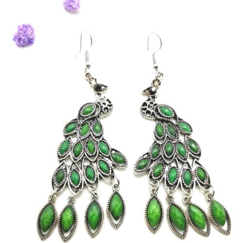 10PCS Indian Vintage Colorful Handmade Peacock Earrings Inlaid Colorful Beads E067