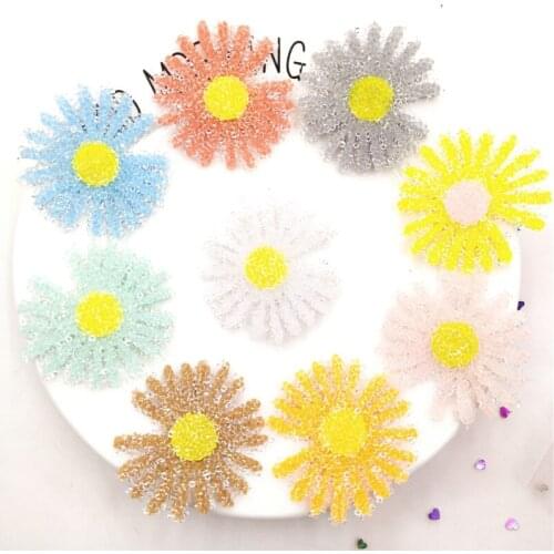 8pcs/lot 5x4cm bling bling crystal sun flower patches appliques for headwear decoration handmade hair clip accessories