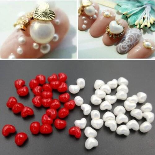 New 20pcs Japanese style Super cute Symphony gold/Red drum nail pearl Bulging Flat Heart pearls beads DIY nail art decoration