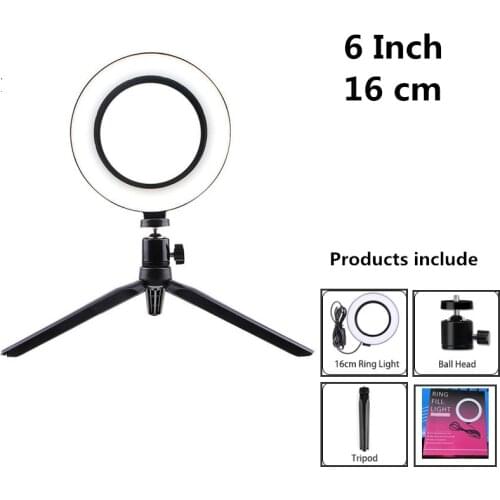 6inch 16cm LED Selfie Ring Light With tripod Stepless Lighting Dimmable With Cradle Head For Makeup Video Live Studio tiktok