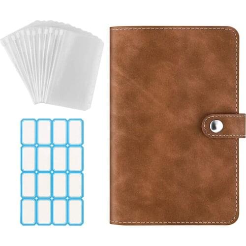 6-Ring Notebook Binder PU Leather Loose Leaf Notebook Binder Cover with Clear Plastic A6 Binder Envelopes Pouches