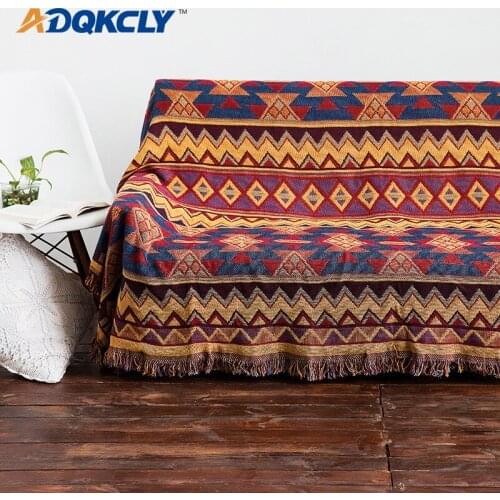 ADQKCLY Bohemia Geometric Sofa Cover Cotton Linen Double/Three Seat Sofa Towel for 4 seasons All-inclusive Yarn throw Blanket