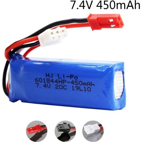 7.4V 450mAh 20C Lipo Battery for WLtoys K969 K979 K989 K999 P929 P939 RC Car 2s 7.4v toys Battery JST Plug 601844HP 1/2/3/4/5PCS