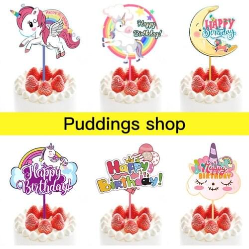1pc acrylic card party birthday cake baking decoration cartoon unicorn pattern flower printing