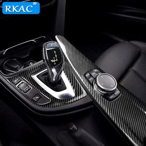 Car Styling Interior Carbon Fiber Gear Shift Knob Cover Multimedia Button Panel Trim Sticker For BMW F30 F32 F34 F36 Accessories