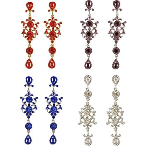 Bohemian Fashion Long Crystal Drop Earrings Charm Rhinestone Flower Earrings For Women Bridal Wedding Party Jewelry Gifts