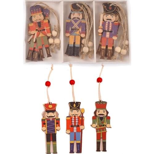 9Pcs Soldiers Pattern Wooden Christmas Tree Hanging Ornaments For Kids Gift Wood Pendants DIY Xmas Party Crafts Home Decor C2728
