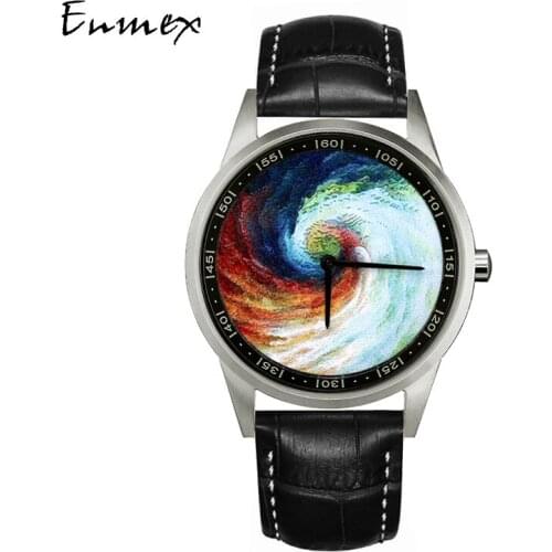 Enmex design wristwatch Canvas strap waterproof creative design stainless steel case 3D Oil Painting face quartz sport watch