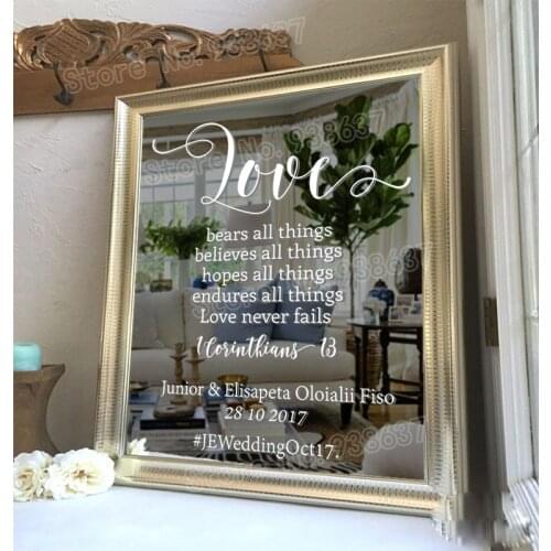 Custom Mirror Wall Decal for Wedding Decor Love 1 Corinthians 13 Bible Reading Personalized Name Vinyl Removable Stickers ZB600