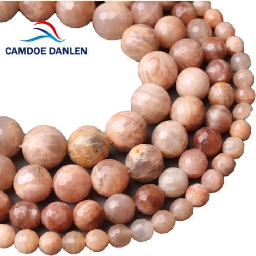 CAMDOE DANLEN Natural GEM Stone Faceted Sun Stone Round Beads 4 6 8 10 12mm Beads For Jewelry Making Fit DIY Bracelet Necklace