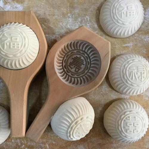 Chinese steamed bean blessing cake steamed buns pattern moon rice cake mold handmade DIY craft pasta baking wooden mold pie