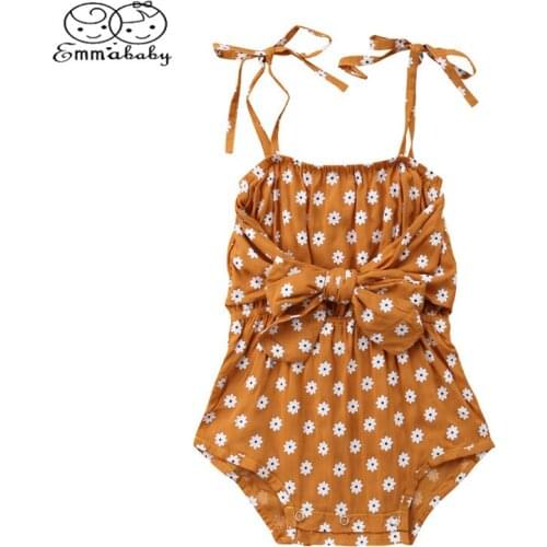 Newborn Baby Girl Strap Bowknot Floral Romper Polka Dot Backless Hanging shoulder Jumpsuit Outfits Sunsuit