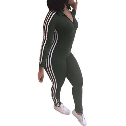 BAMBOOBOY Women Fashion Sexy Long Sleeve Side Striped Fitted Bodycon Casual Gym Jogging Jumpsuit Playsuit ZL932