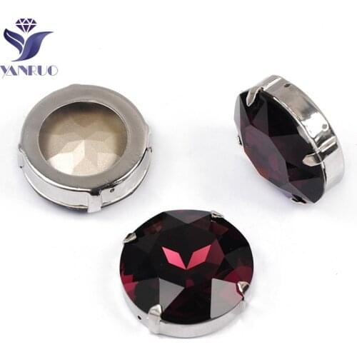 YANRUO 1201 27mm Amethyst Round DIY Metal Claw Setting K9 Crystal Strass Point Back Sew On Rhinestones For Needlework