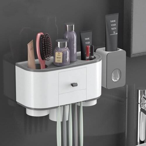 Magnetic Adsorption Toothbrush Holder Toothpaste Dispenser Wall Mounted Storage Box Multifunction Bathroom Accessories Set