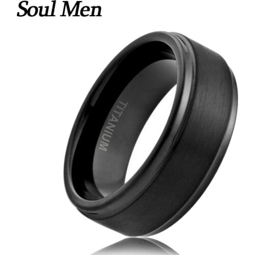 Wholesale Rings (100pcs/lot) 8MM Black Mens Pure Titanium Rings Wedding Band Brushed Finish Comfort Fit Size 9-13 TI033RW