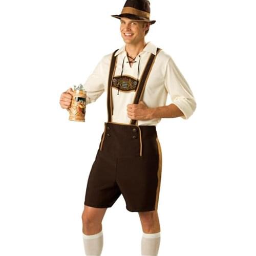 Mens Oktoberfest Costume Set Bavarian Oktoberfest German Festival Beer Cosplay Adult Plus Size Halloween Costumes Hat Top Short