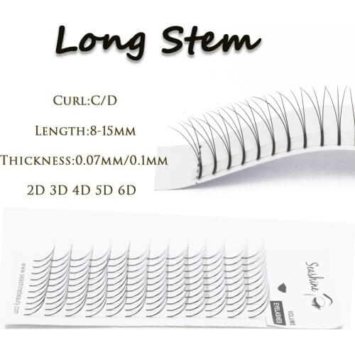 Seashine Premade Fans Eyelashes Extension 8-15mm 0.05 0.07 0.10 Thickness Russian Volume Lashes Extension Long Stem Premade Fans