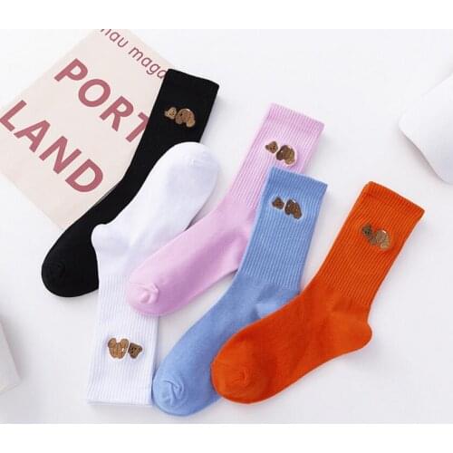 2021 New Fashion Women Socks Personality Hot Sale Solid color Little Bear Hip Hop Match Tidal Youth Socks