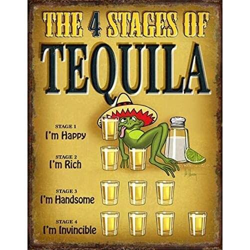 Desperate Enterprises 4 Stages of Tequila Tin Sign, 12.5" W x 8" H