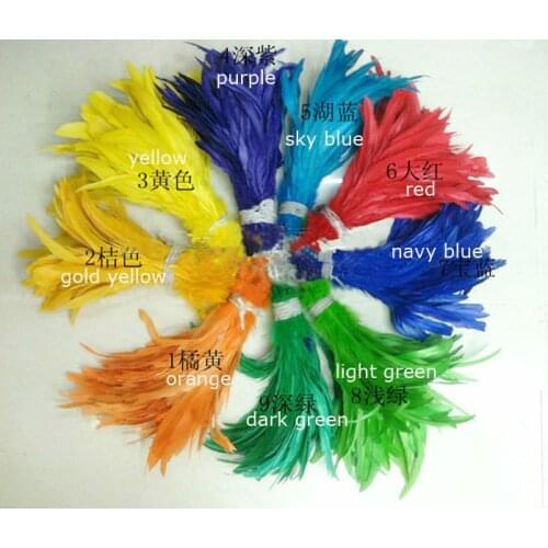 Feather Top! 100pcs/lot 10-12"(25-30cm) Mixed Dyed Colors Coque Rooster Tail Feathers,Loose Rooster Feathers, Chicken Feathers