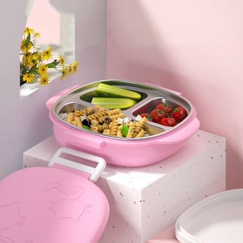 Portable Travel Office Stainless Steel Keep Warm Grid Storage Bento Lunch Box for Kids Children Students Tableware Fork Spoon