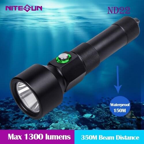 Professional Diving Flashlight NITESUN ND22 Luminous LED MAX 1300 Lumens 350M Beam Distance 150M underwater Diving lamp light