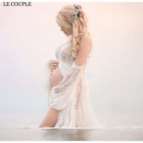 Drop Shipping Maternity Photography Ruffles Maxi Dresses Gown Long Lace Dresses