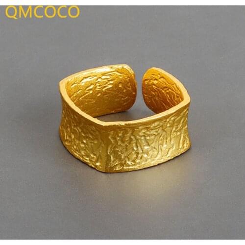 QMCOCO 925 Sterling Silver New Square Matte Rings Vintage To Make Old Distressed Opening Handmade Ring Fashion Fine Jewelry