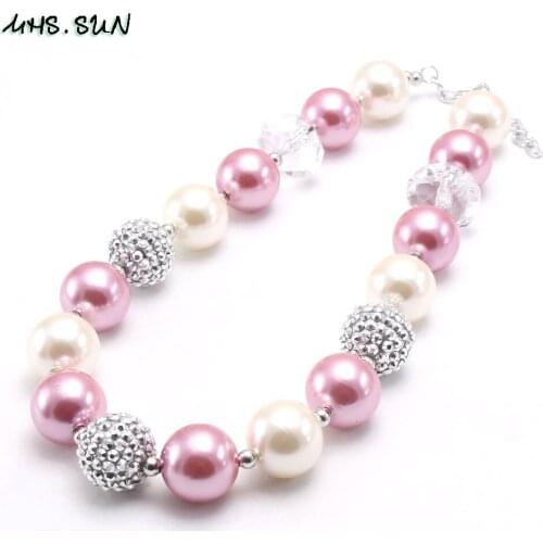MHS.SUN Wholesale Chunky Bubblegum Kids Girls Handmade Necklace DIY ABS Pearl Beaded Necklace For Baby Child Jewelry 5PCS