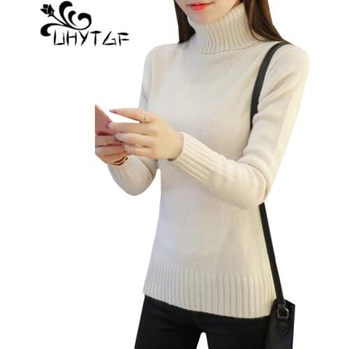 UHYTGF womens sweater turtleneck pullover Knitted Autumn winter sweater Female Solid color stretch Slim warm ladies sweaters 417