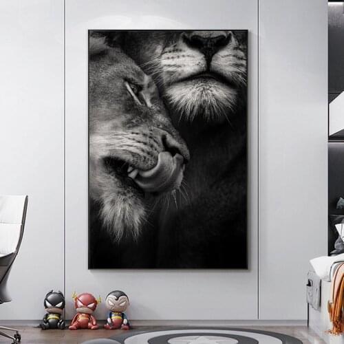 African Wild Black and White Lover Lions Canvas Paintings on The Wall Art Posters and Prints Animals Art Pictures Home Decor