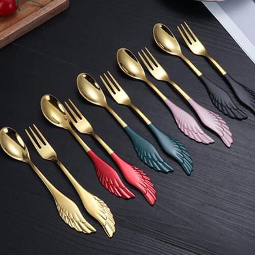 European Western Stainless Steel Fork Spoon Set Vintage Wings Dessert Spoon Cutlery Kitchen Dinnerware Tableware